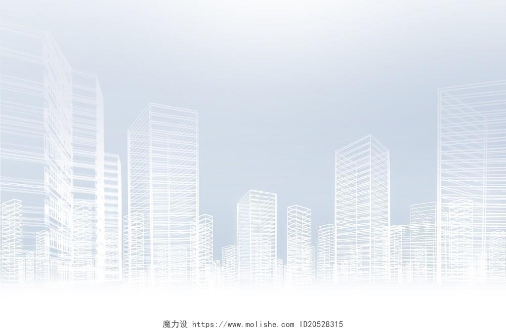 城市线条白色线稿城市剪影建筑展板背景建筑城市背景